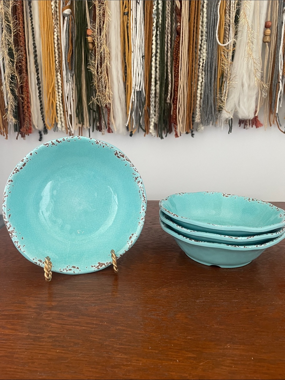 Aqua blue rustic bowls set of 4